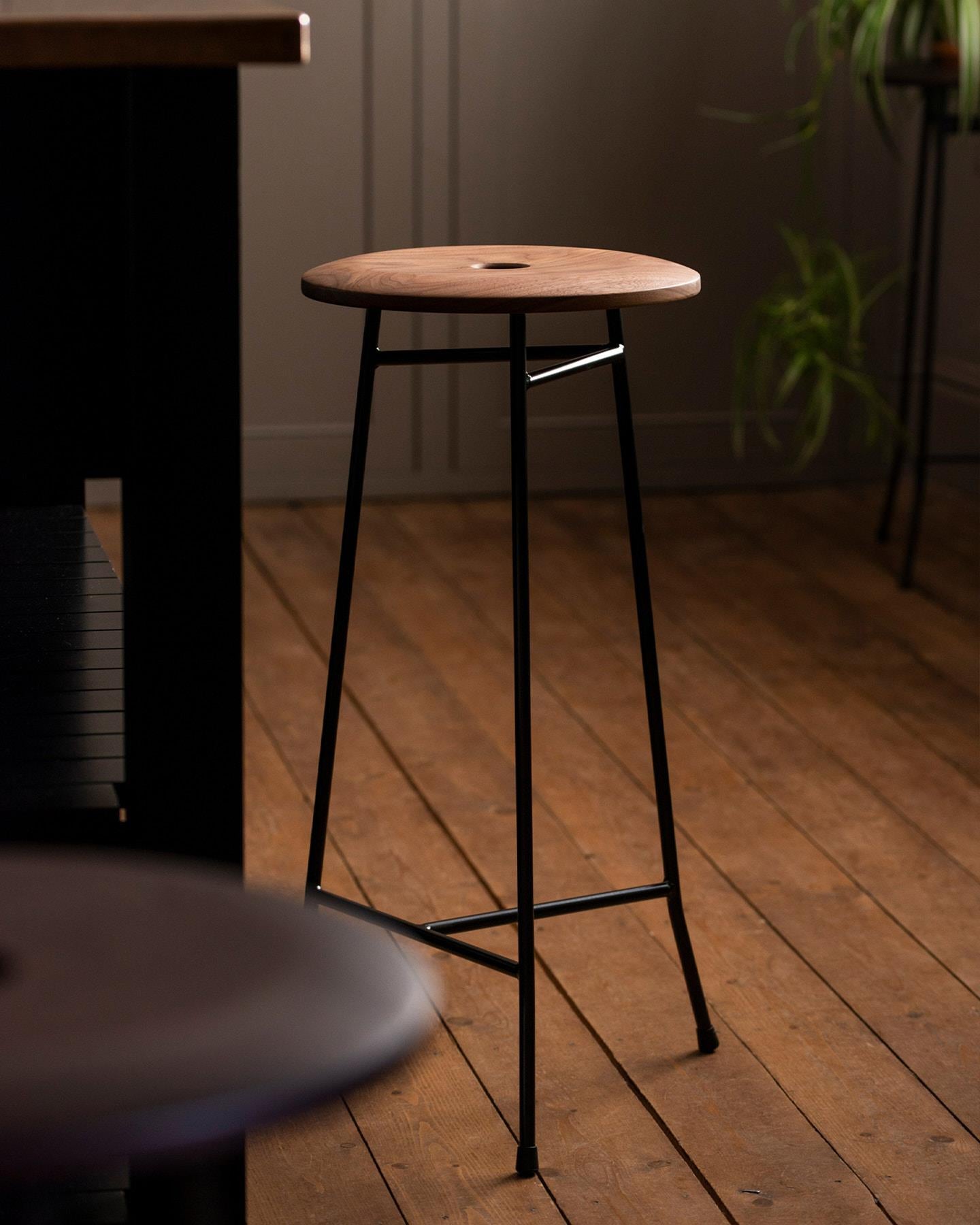 The Creedy Stool - Natural Walnut with Charcoal Black Frame
