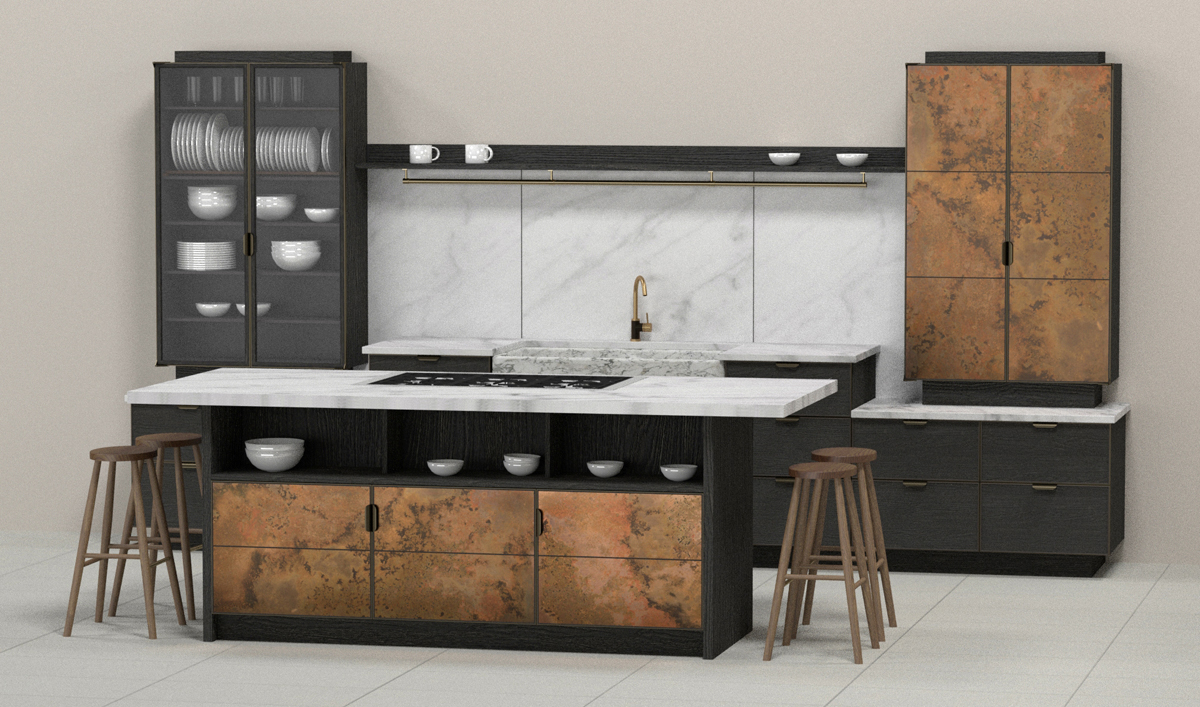 A very cool render of "Elemental" - a kitchen by Charlie Smallbone and deVOL. 
