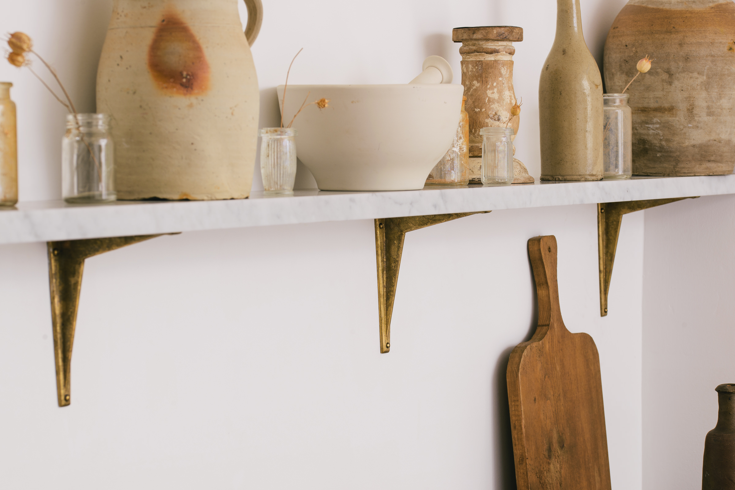 Our Aged Brass Shelf Brackets looking lovely in the Millhouse Scullery