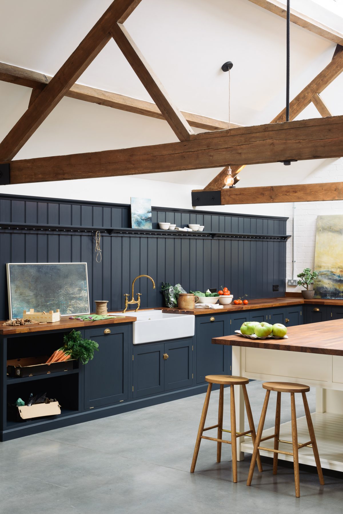 A whole wall of tongue and groove panelling looked really impressive, hand-painted in Pantry Blue.