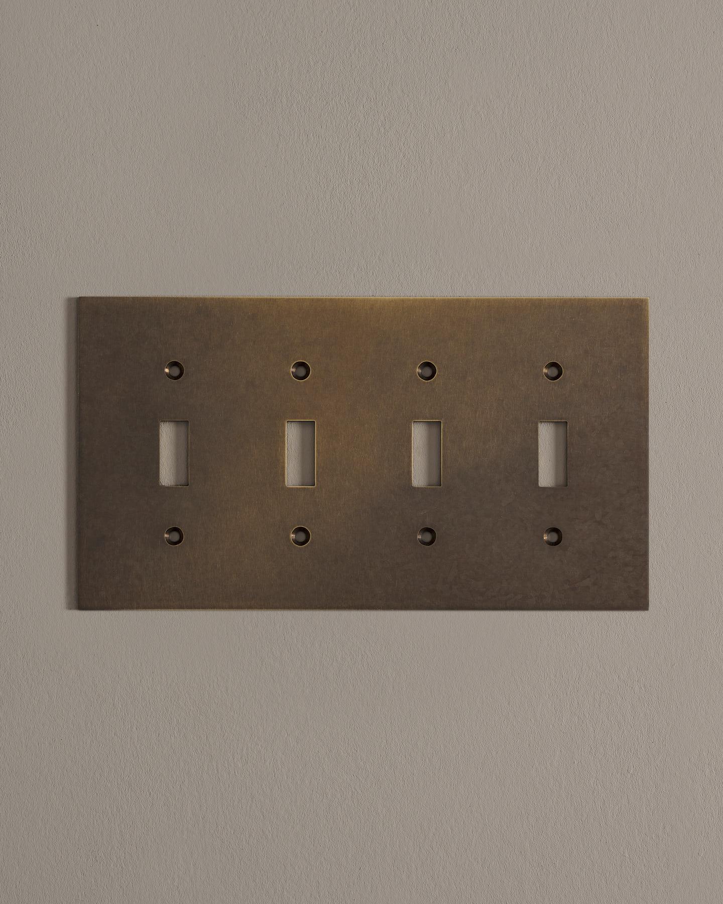 deVOL Oxidised Brass Toggle Switch Plate - 4 Gang