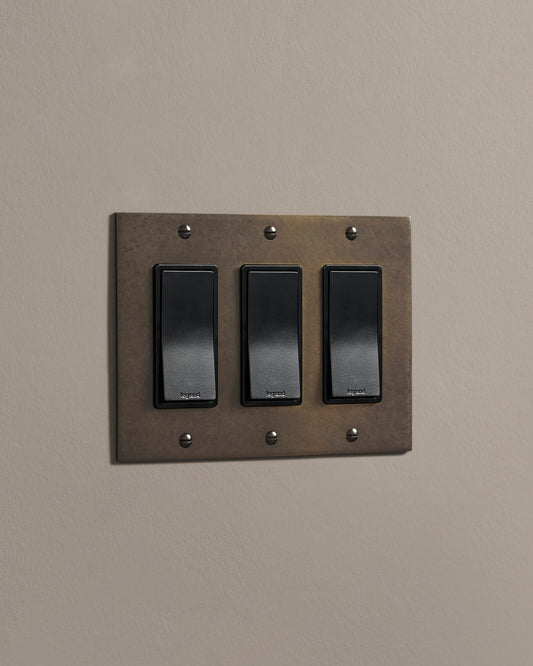 deVOL Oxidised Brass Rocker Switch - 3 Gang