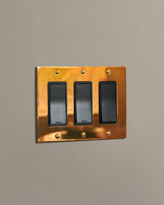 deVOL Heirloom Brass Rocker Switch - 3 Gang