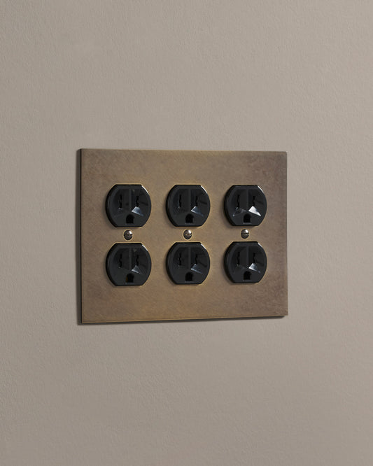 deVOL Oxidised Brass Duplex Outlet - 3 Gang