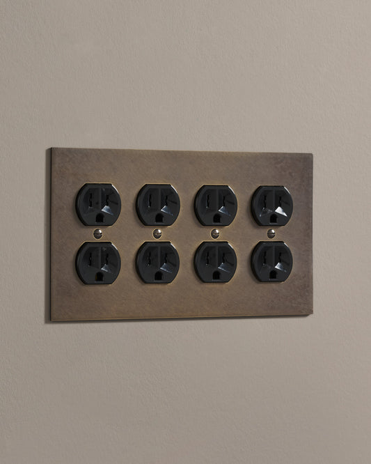 deVOL Oxidised Brass Duplex Outlet - 4 Gang