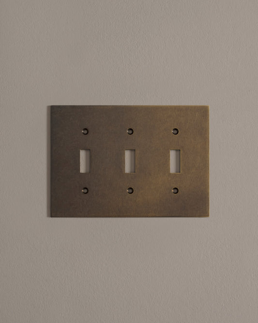 deVOL Oxidised Brass Toggle Plate - 3 Gang