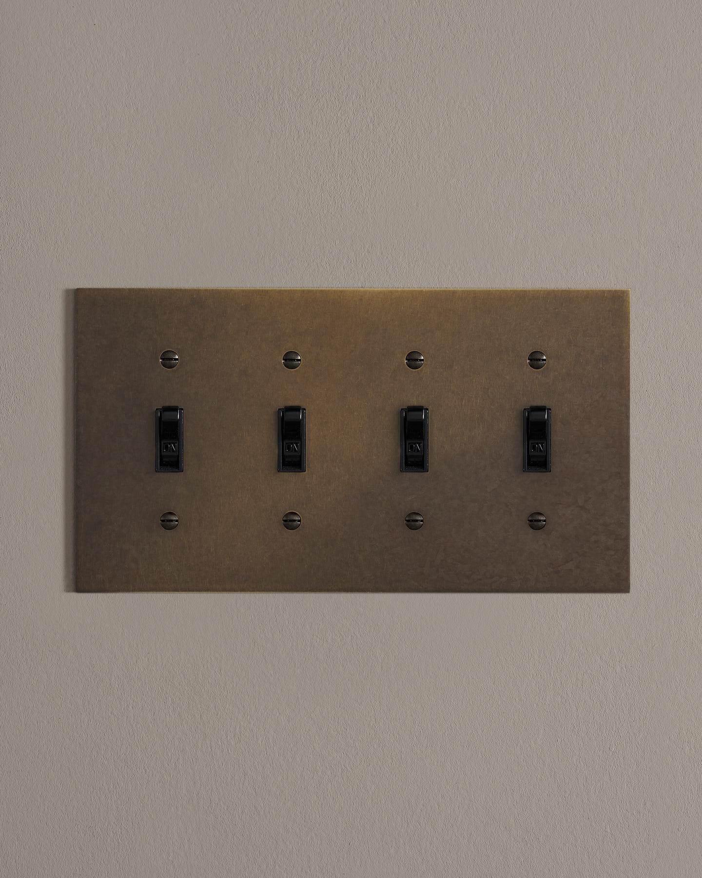 deVOL Oxidised Brass Toggle Switch Plate - 4 Gang