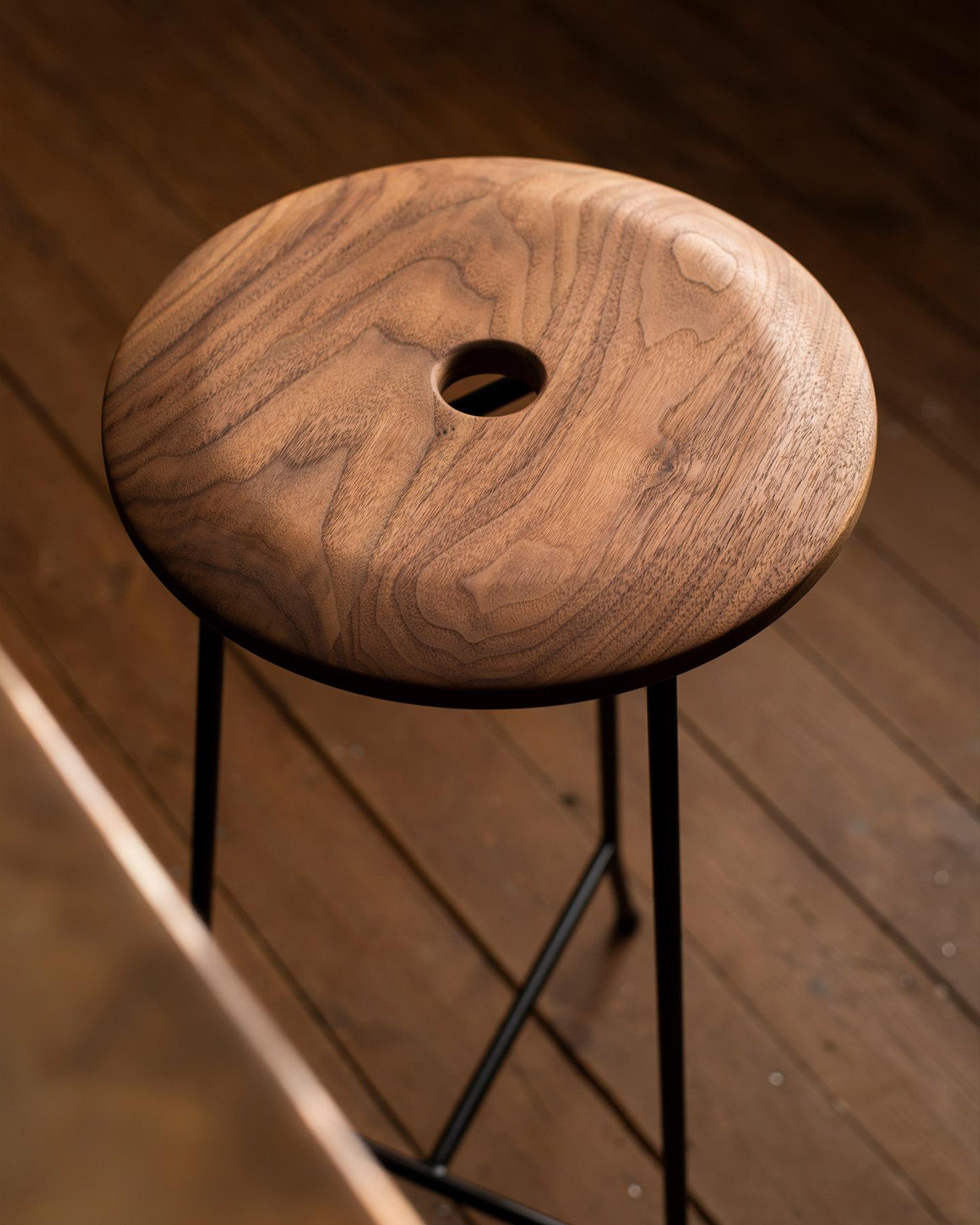 The Creedy Stool - Natural Walnut with Charcoal Black Frame
