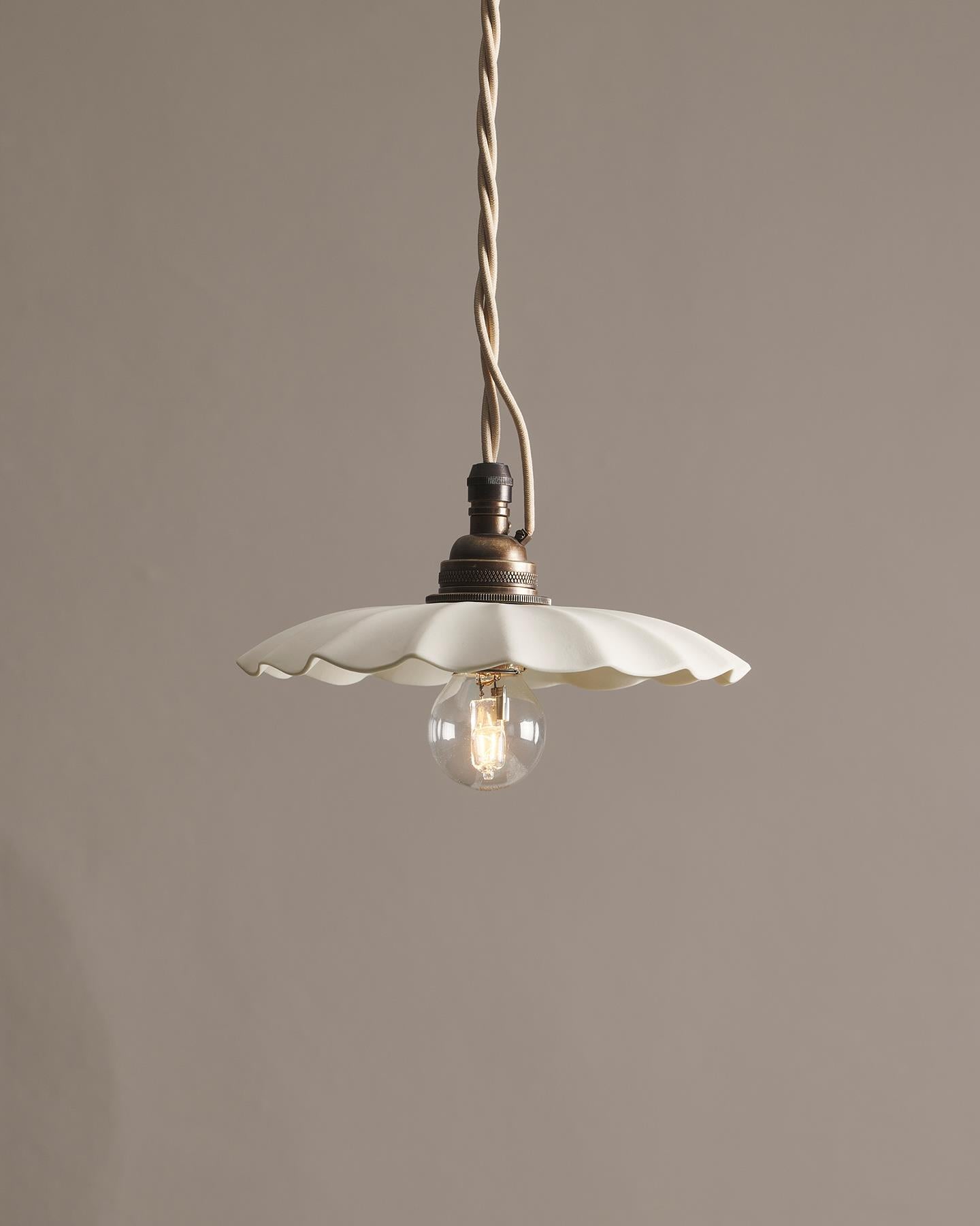Large Wide Pleat Porcelain Pendant Light