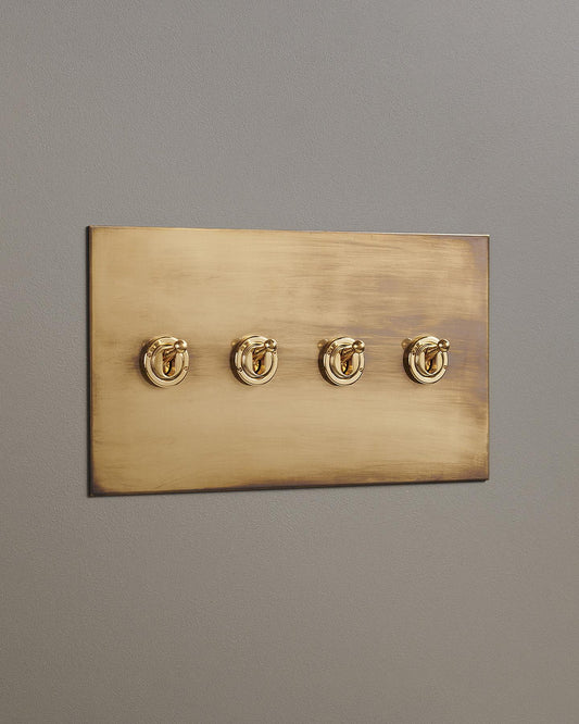 F&L Aged Brass Toggle Switch - 4 Gang