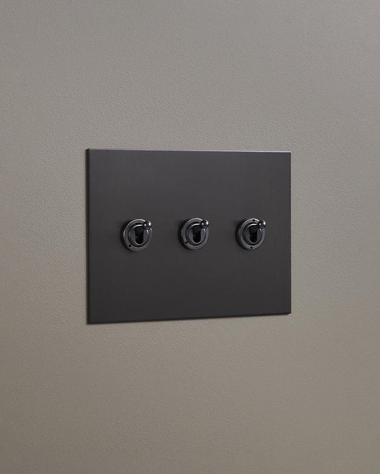 F&L Antique Bronze Toggle Switch - 3 Gang