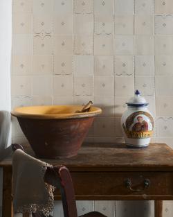 Our Ditsy Delft Tiles installed in the Cotes Mill showroom.