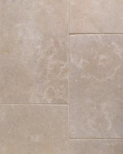 a top down image of the dijon tumbled limestone, looking soft and warm cream, showing the flooring layout.