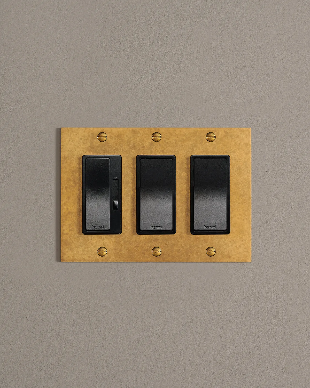 a front on shot of mixed modules on an aged brass plate.