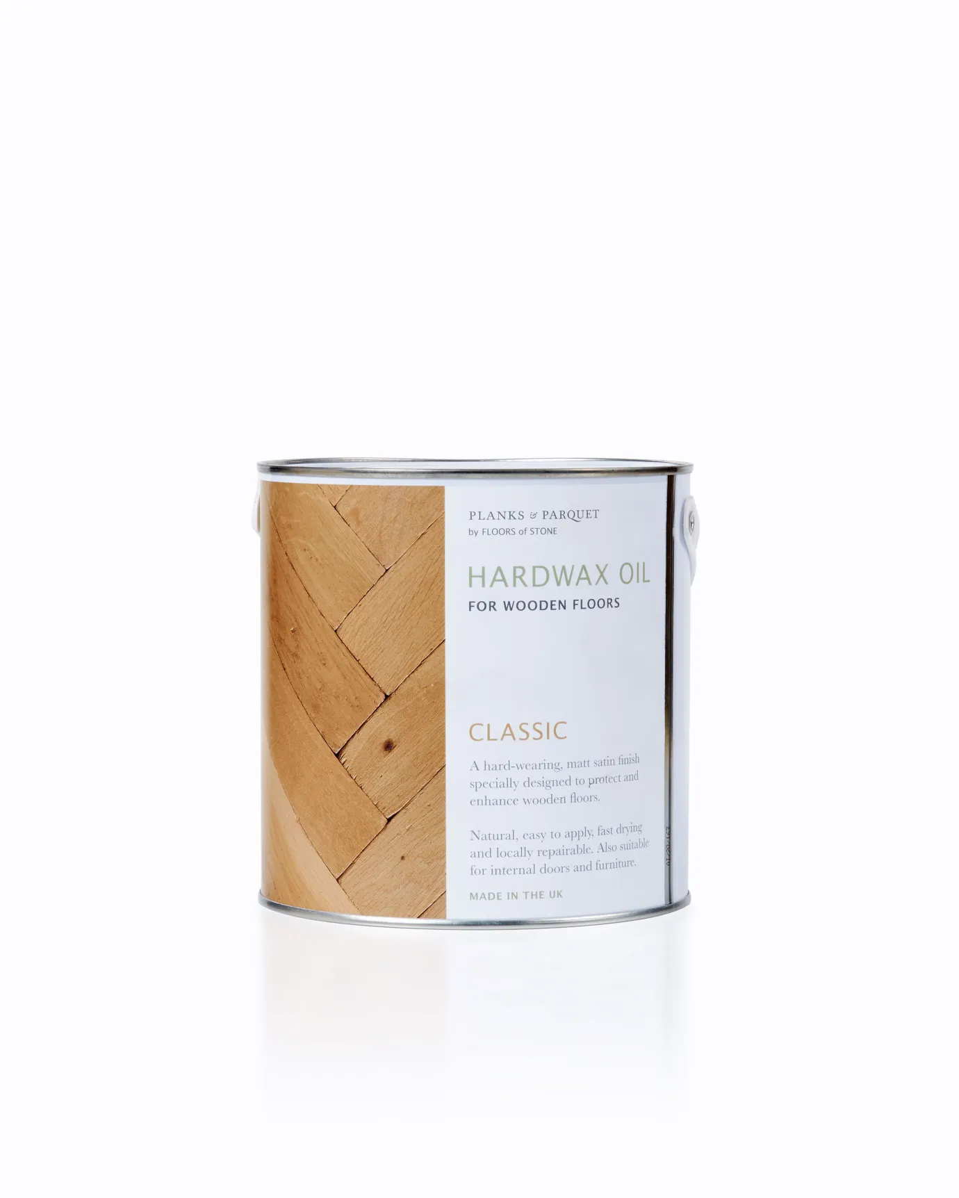 A cut-out image of a can of Hardwax Oil in shade 'classic' for wood floors by Floors of Stone.
